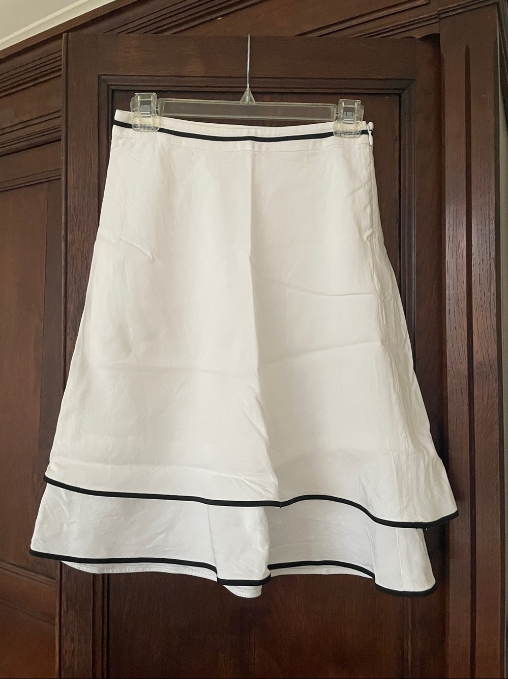 Ann Taylor LOFT Linen Blend A Line Layered Skirt White High Waist White/Black